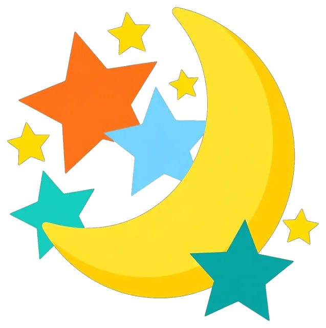 Crescent moon with colorful stars