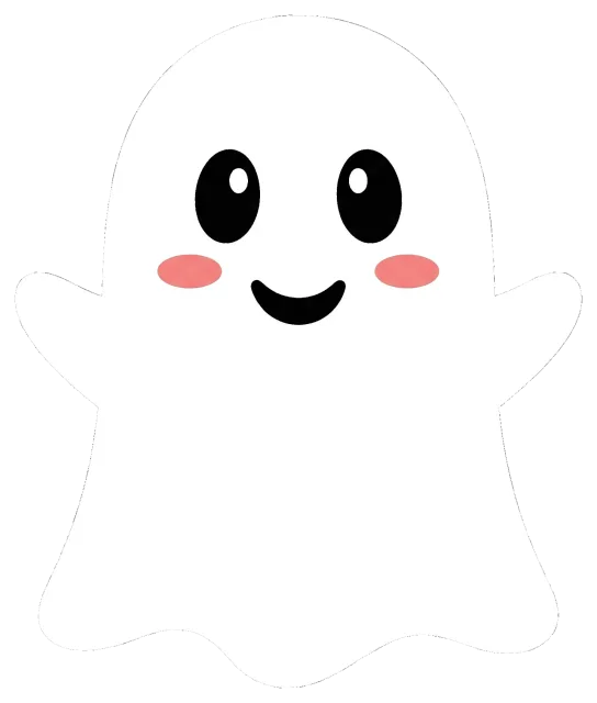 Cute Halloween ghost with smiling face and rosy cheeks