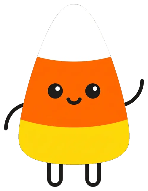 Cute smiling candy corn character with arms and legs