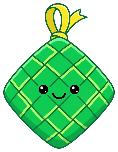 Cute smiling ketupat with green woven pattern