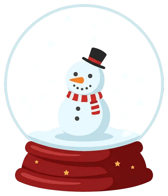 Cute snow globe with smiling snowman and red scarf