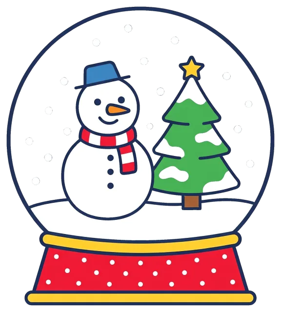 Cute snow globe with snowman and Christmas tree