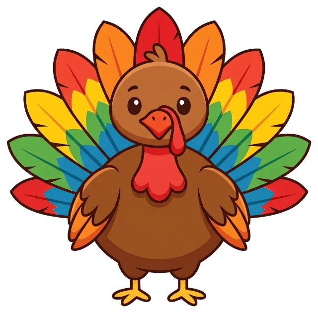 Cute Thanksgiving turkey with colorful feathers