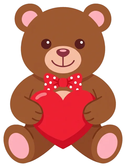 Cute Valentine teddy bear holding a red heart
