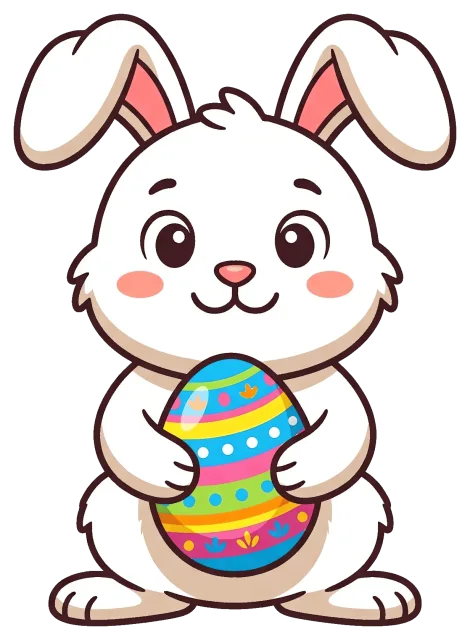 Easter bunny holding colorful decorated egg