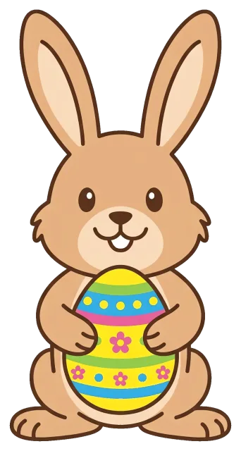 Easter bunny holding decorated egg