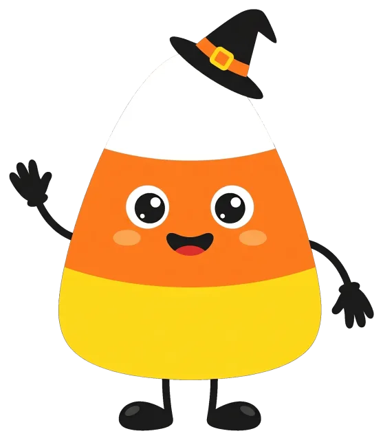 Happy Candy Corn Wearing Witch Hat for Halloween
