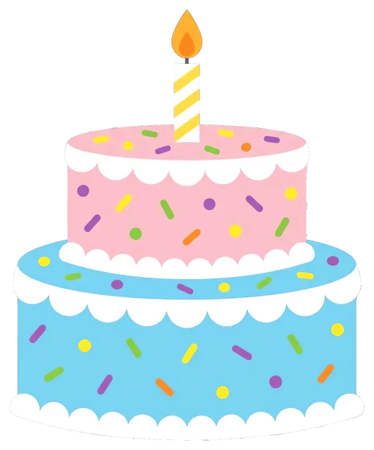 Two-tier birthday cake with candle and colorful sprinkles