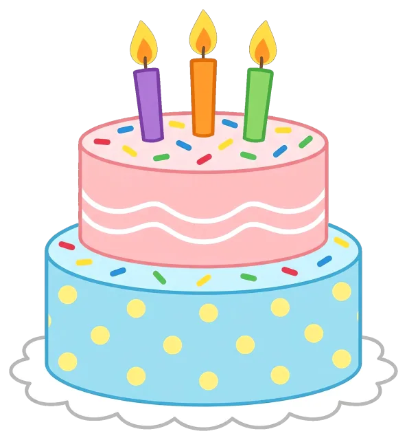 Two-tier birthday cake with colorful candles and sprinkles
