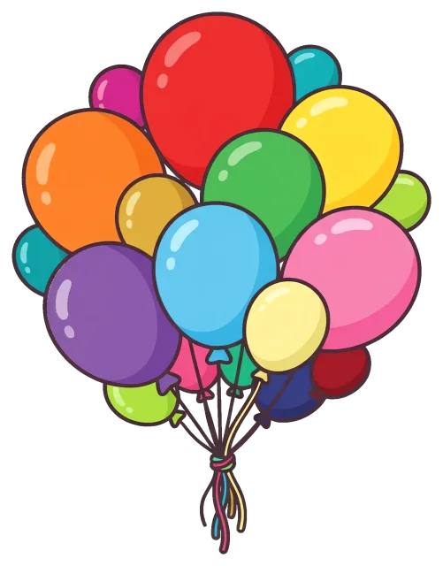 Colorful balloon cluster tied together