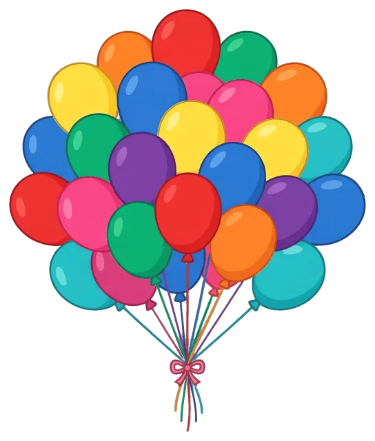 Colorful balloon cluster tied with ribbon