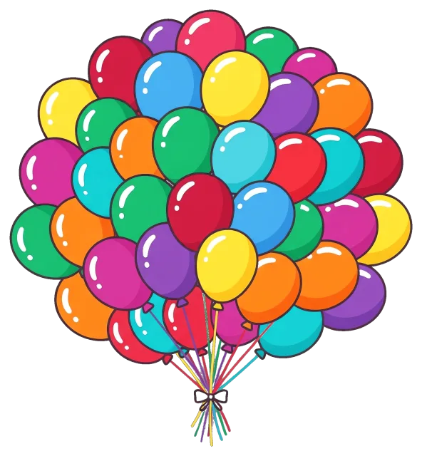 Colorful cluster of balloons tied together