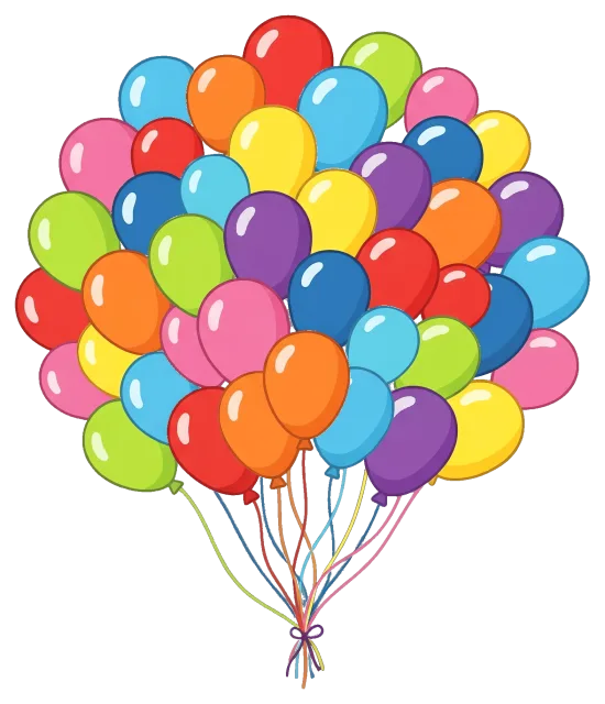 Colorful cluster of balloons tied together