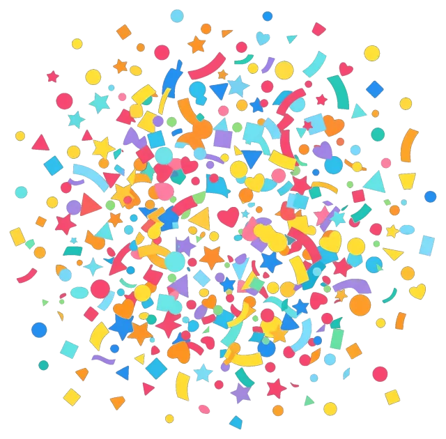 Colorful confetti pieces scattered on grey background