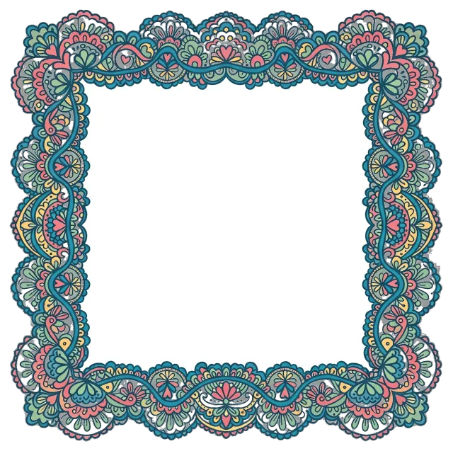 Colorful decorative lace border with floral patterns