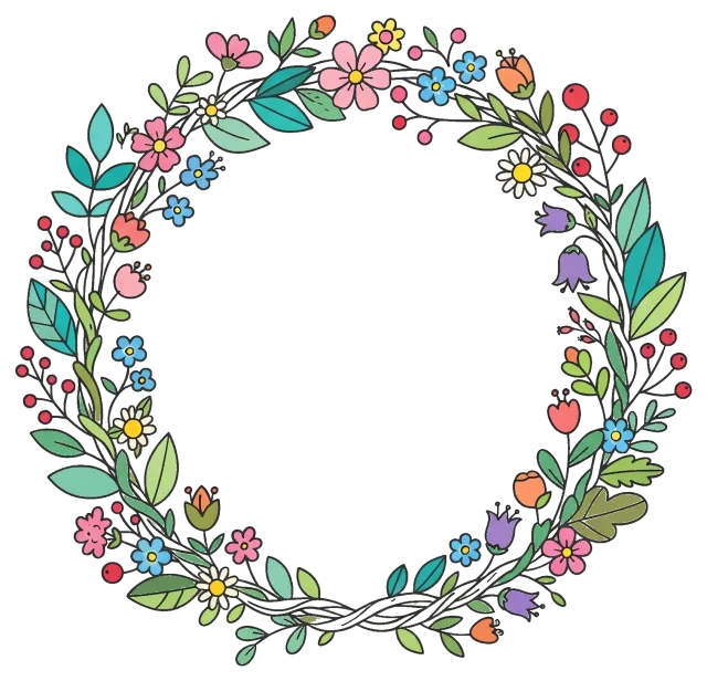 Colorful Floral Wreath with Leaves and Berries