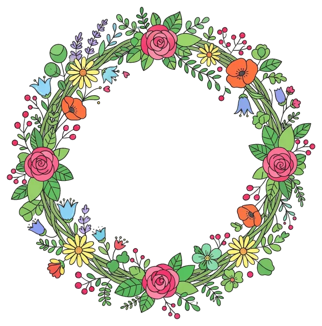 Colorful floral wreath with roses and wildflowers