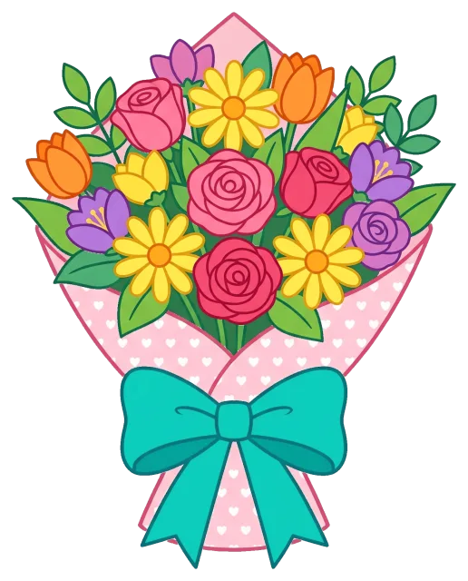 Colorful flower bouquet gift for Mother's Day with blue bow