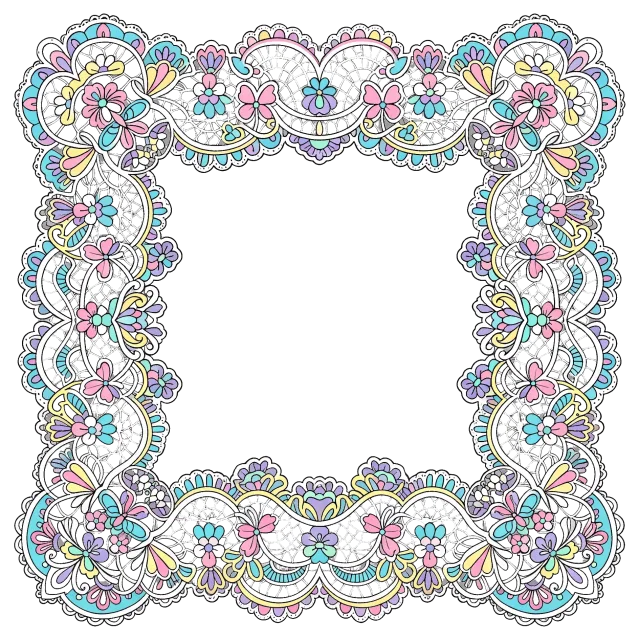 Colorful lace border in cartoon style with floral patterns