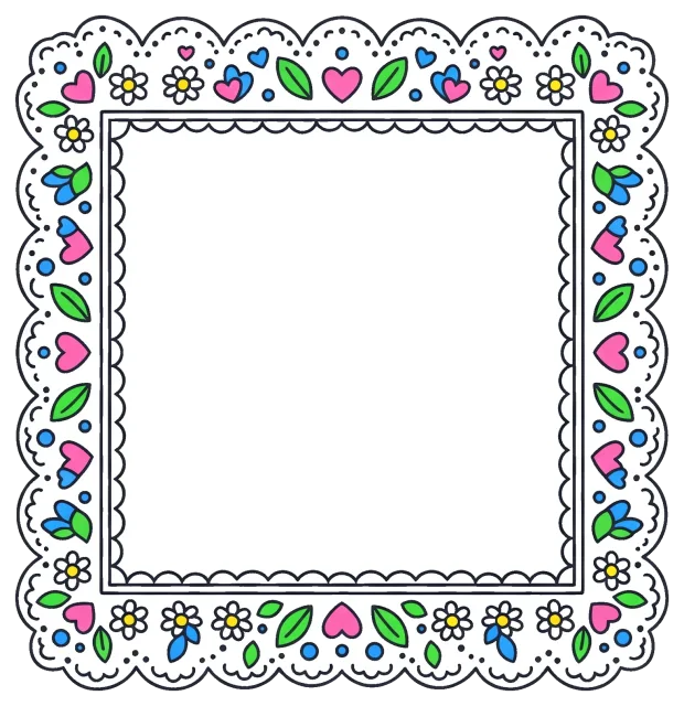 Colorful lace border with hearts and flowers