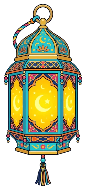Colorful Ramadan Lantern with Crescent Moon and Star Design