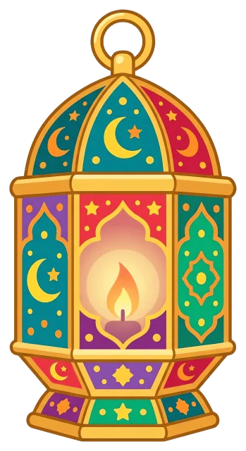 Colorful Ramadan lantern with crescent moon and star motifs