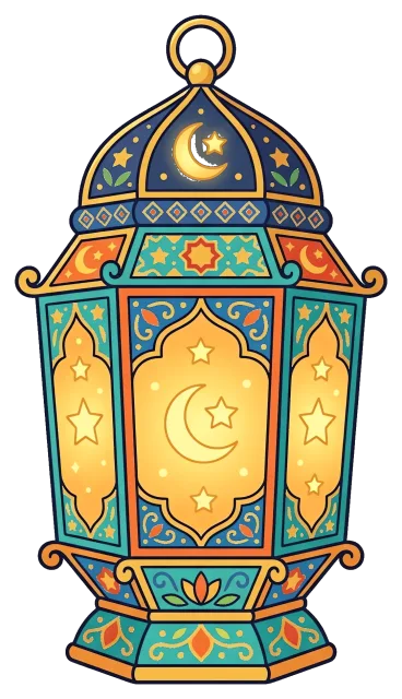 Colorful Ramadan Lantern with Crescent Moon and Stars