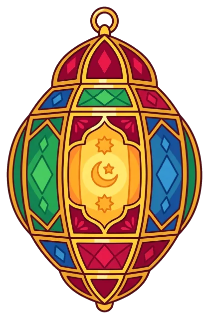 Colorful Ramadan Lantern with Crescent Moon and Stars
