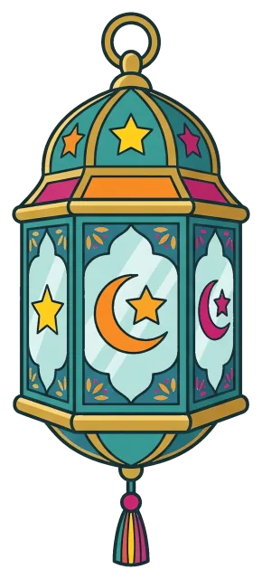 Colorful Ramadan lantern with crescent moon and stars