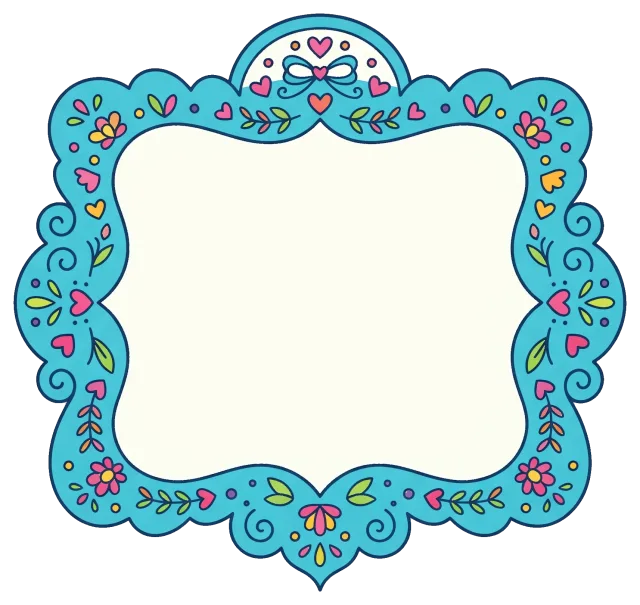 Cute blue floral label frame with hearts and bow