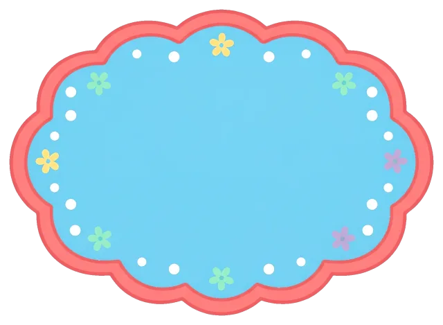 Cute blue label frame with red border and colorful flowers