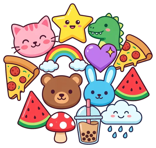 Cute charm collection with animals, food, and symbols