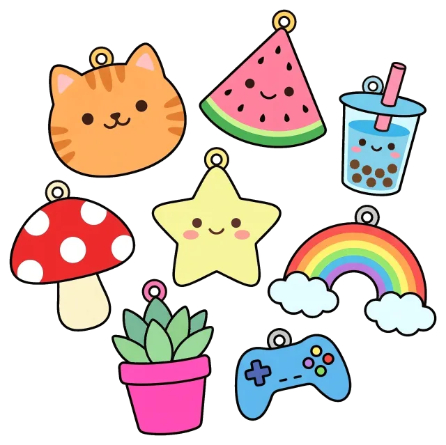 Cute charm collection with cat, star, rainbow, and more