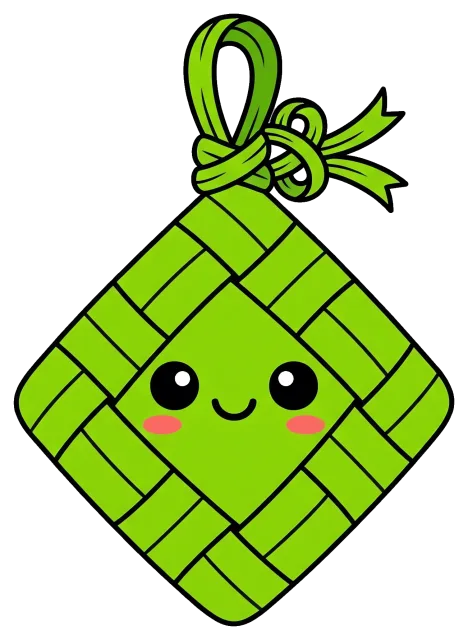 Cute ketupat with smiling face and blush