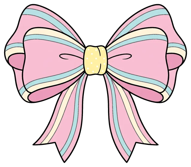 Cute pastel coquette bow with pink, blue, and cream stripes