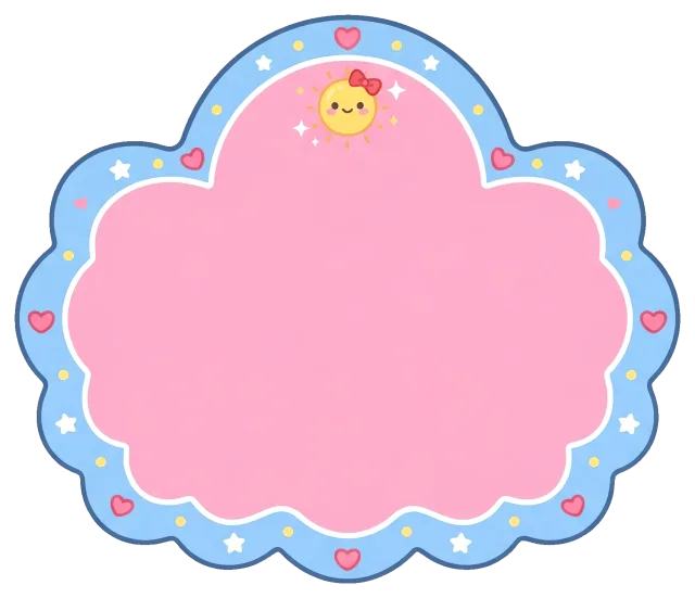 Cute pink label frame with smiling sun and blue border