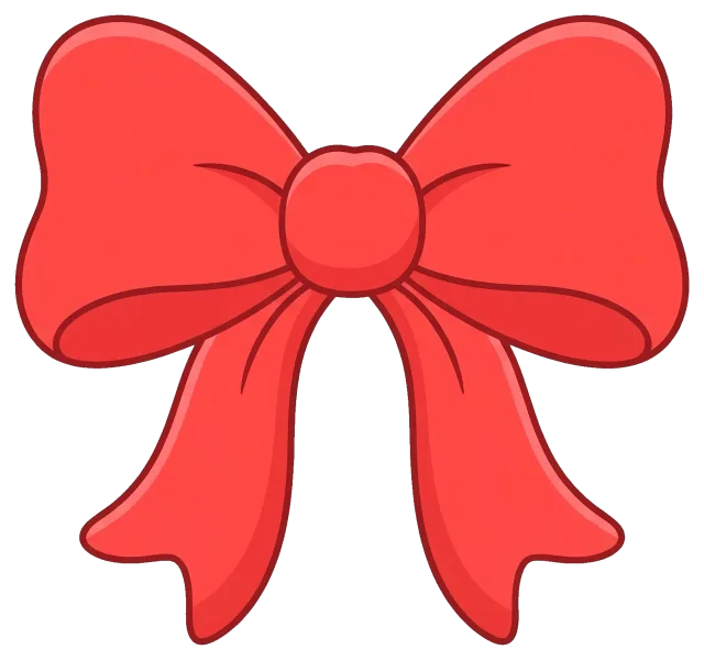 Cute red gift bow with ribbon tails