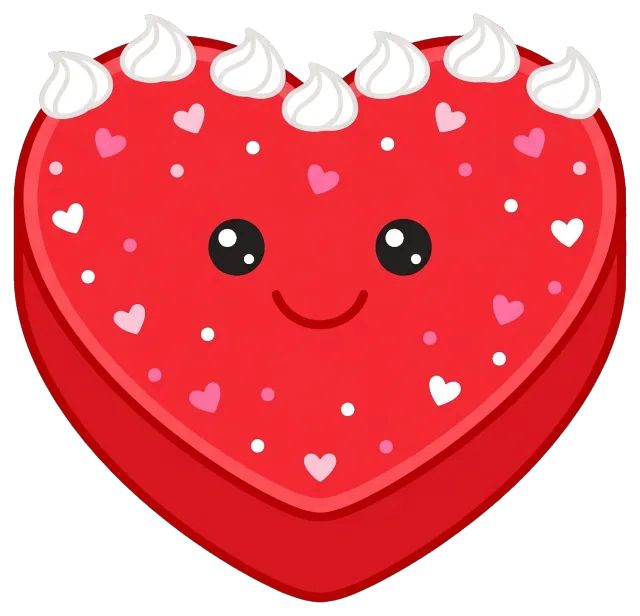 Cute Valentine Heart Cake with Whipped Cream and Sprinkles