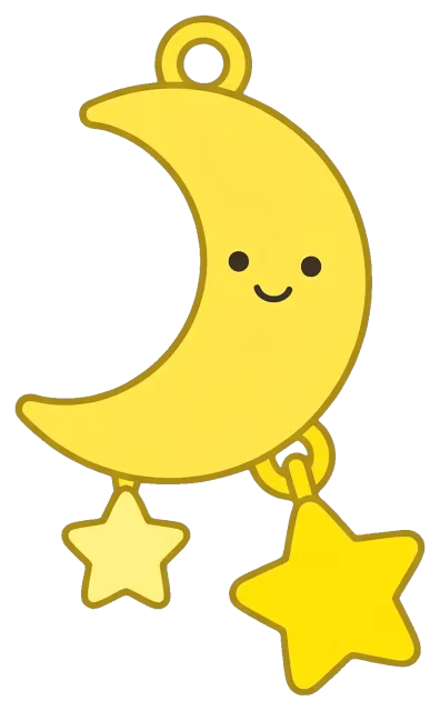 Cute yellow moon charm with two dangling stars