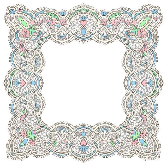 Decorative lace border with pastel floral and heart patterns