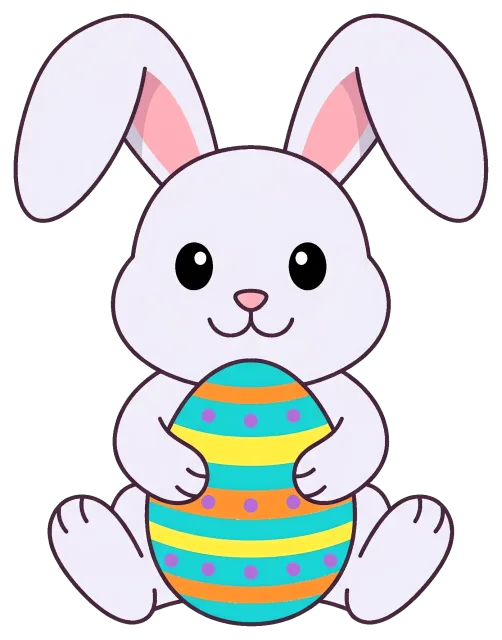 Easter bunny holding a decorated egg