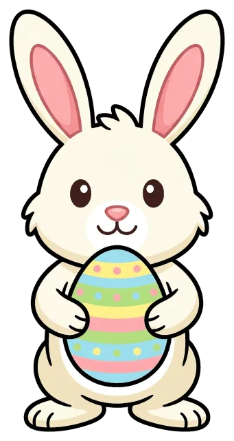 Easter bunny holding a decorated egg