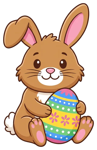 Easter bunny holding decorated egg