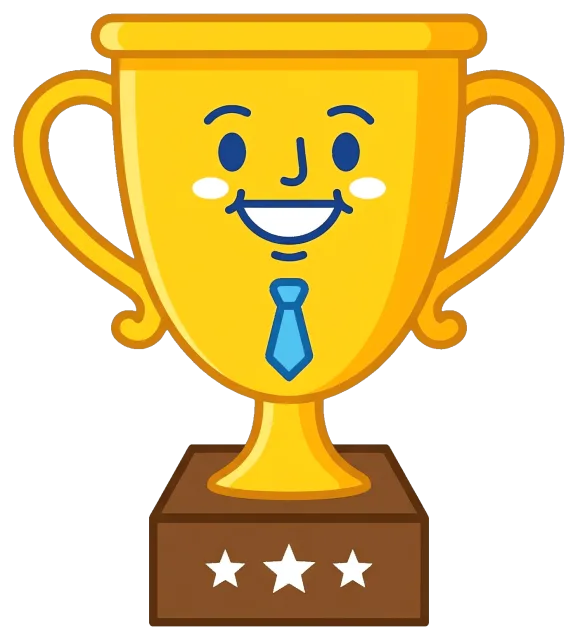 Father's Day trophy with smiling face and blue tie