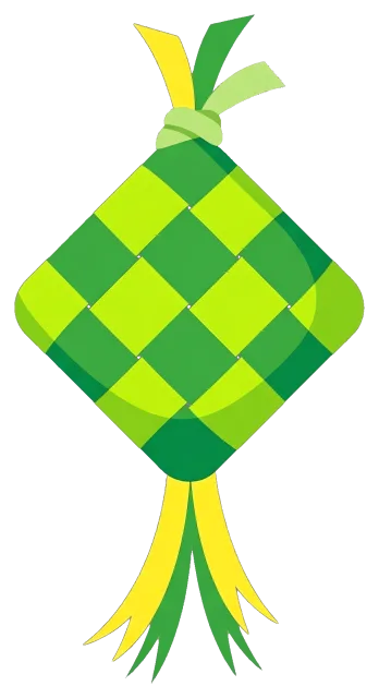 Ketupat rice cake with green woven palm leaves