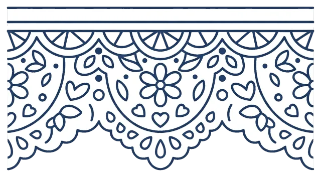 Lace border cartoon style with floral and heart patterns