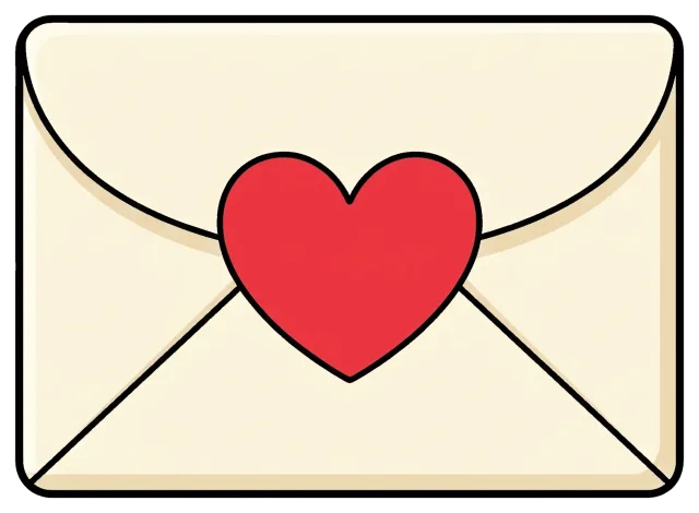 Love letter envelope sealed with red heart