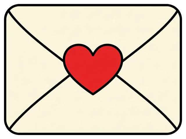 Love letter envelope sealed with red heart