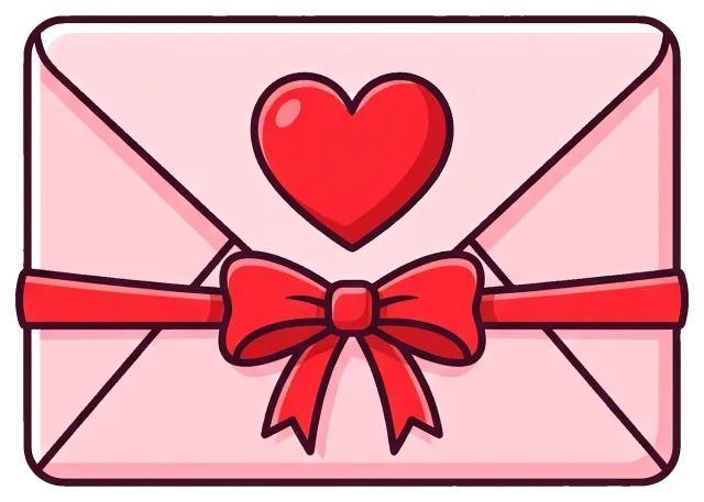Love letter envelope with red heart and bow