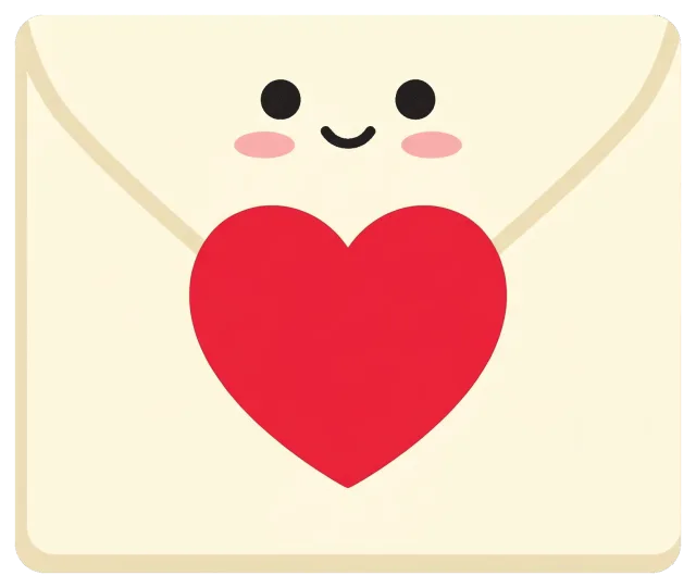 Love letter envelope with smiling face and red heart